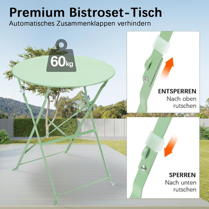 Gartenmöbel Bistro Set Metall 3 teilig Klappbar Grün
