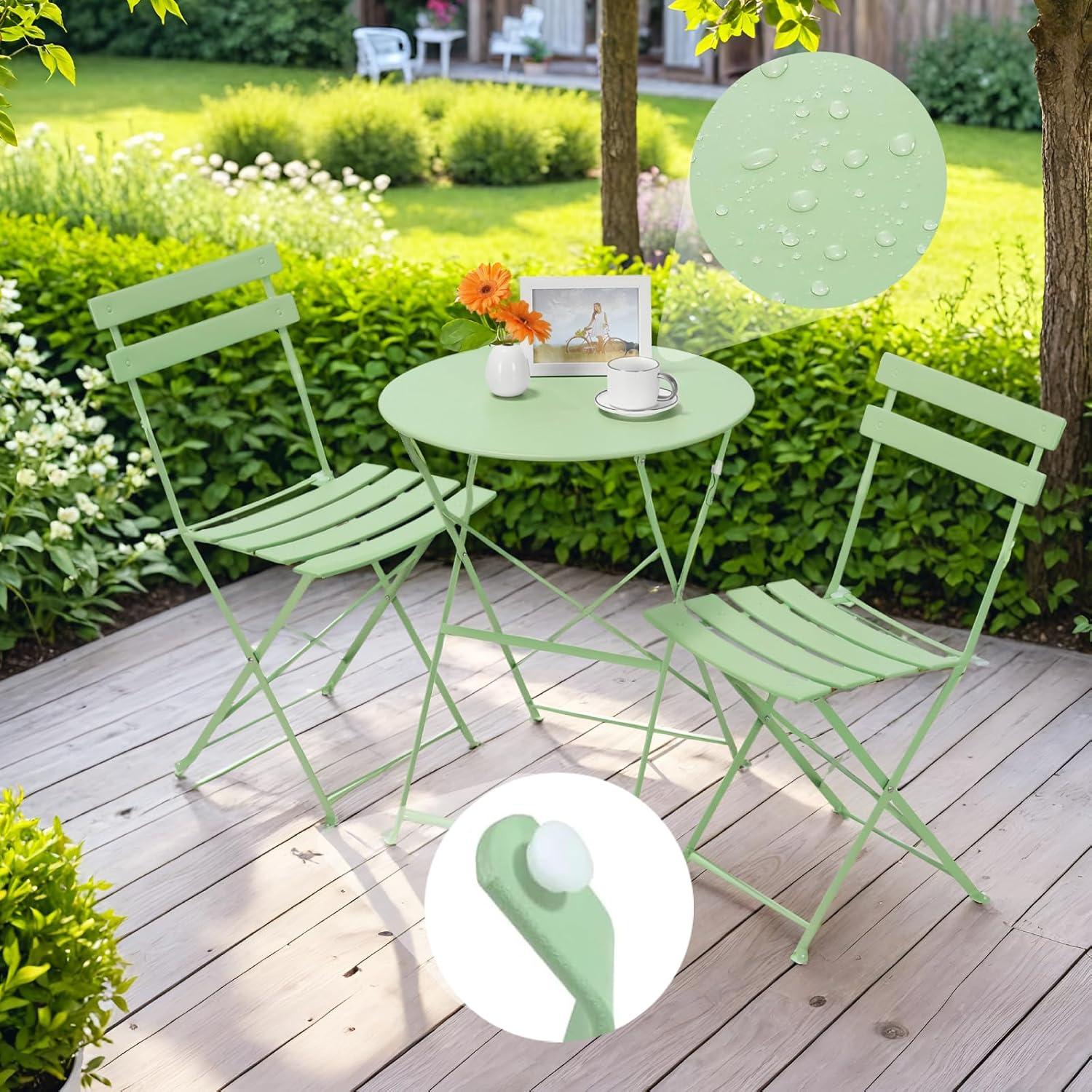 Gartenmöbel Bistro Set Metall Klappbar 3teilig Grün UV-beständig