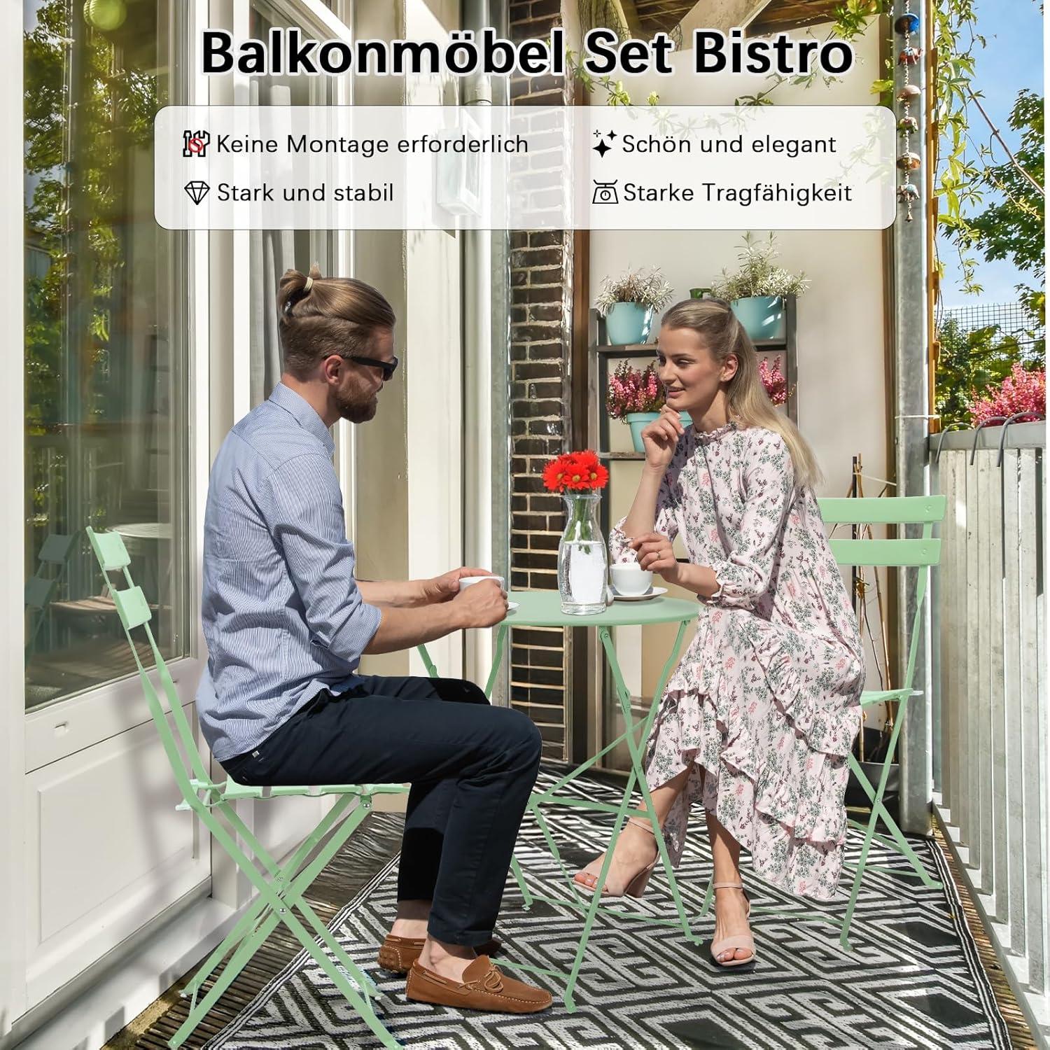 Gartenmöbel Bistro Set Metall 3 teilig Klappbar Grün