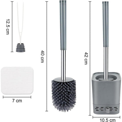 Silikon Klobürste 2er-Set mit Halter, Wandmontage & Stehen, Grau
