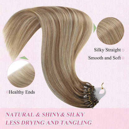 Echthaar Micro Ring Extensions Ombre Hellbraun Platinblond 55cm