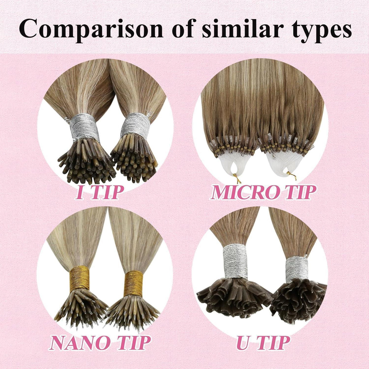 Echthaar Micro Ring Extensions Ombre Hellbraun Platinblond 55cm