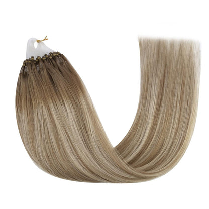 Echthaar Micro Ring Extensions Ombre Hellbraun Platinblond 55cm
