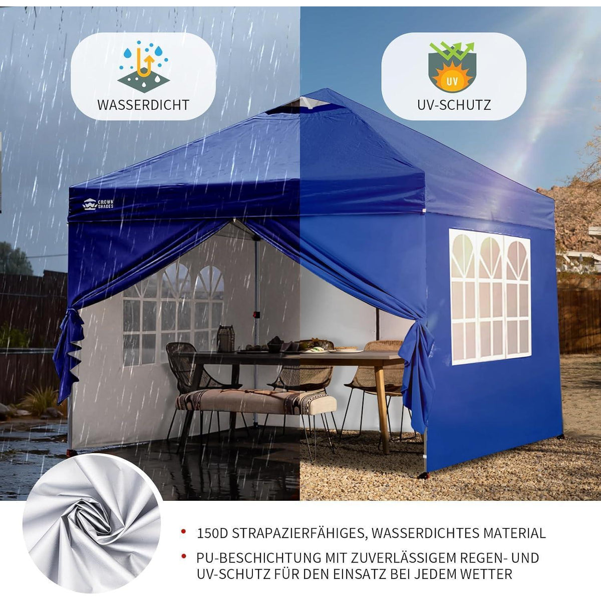 3x3m Faltpavillon wasserdicht mit Seitenwänden & UV-Schutz