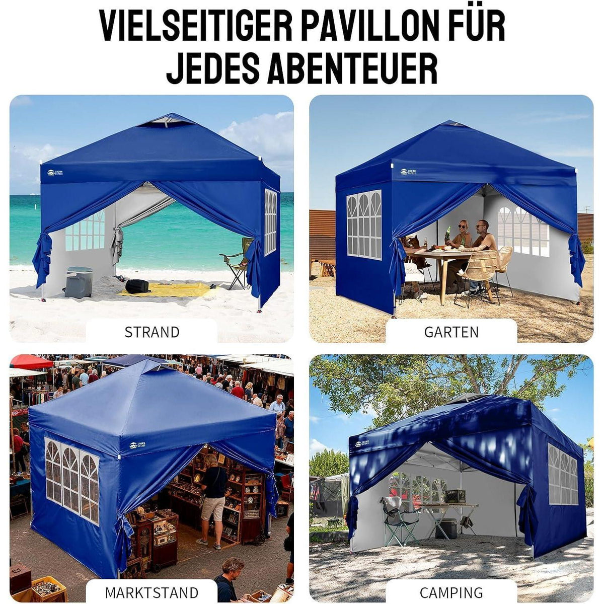 3x3m Faltpavillon wasserdicht mit Seitenwänden & UV-Schutz
