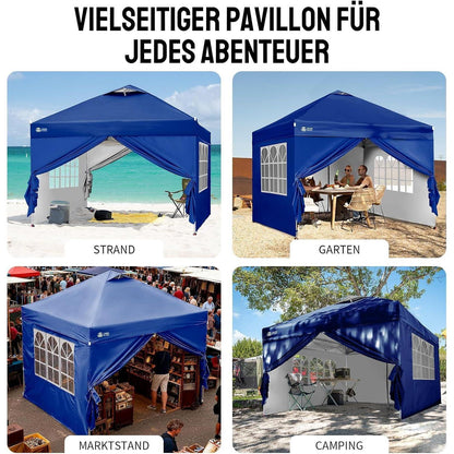 3x3m Faltpavillon wasserdicht mit Seitenwänden & UV-Schutz