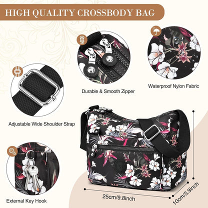 Umhängetasche Damen Mittelgroß Wasserdicht Nylon Crossbody Bag Fächern