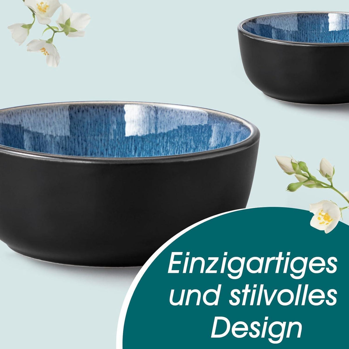 Steingut Geschirrset 36tlg für 12 Personen, Blau