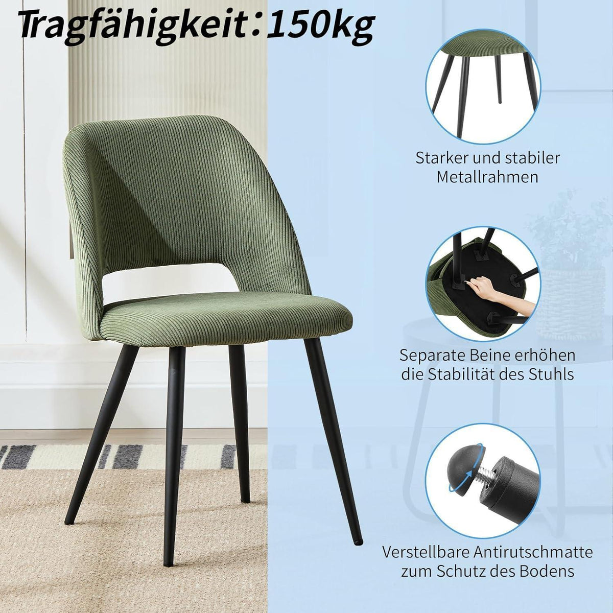 Esszimmerstühle 4er Set Samt, Gepolstert & Modern