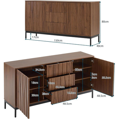 Sideboard Eiche Dunkel 150cm | 2 Türen, 3 Schubladen & Verstellbare Regale