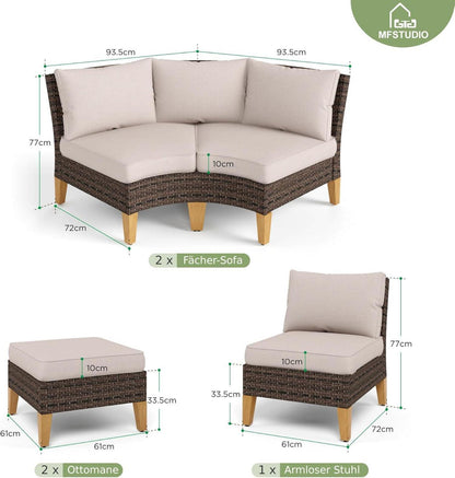 Polyrattan Lounge Set mit dicken Kissen und wasserdichtem