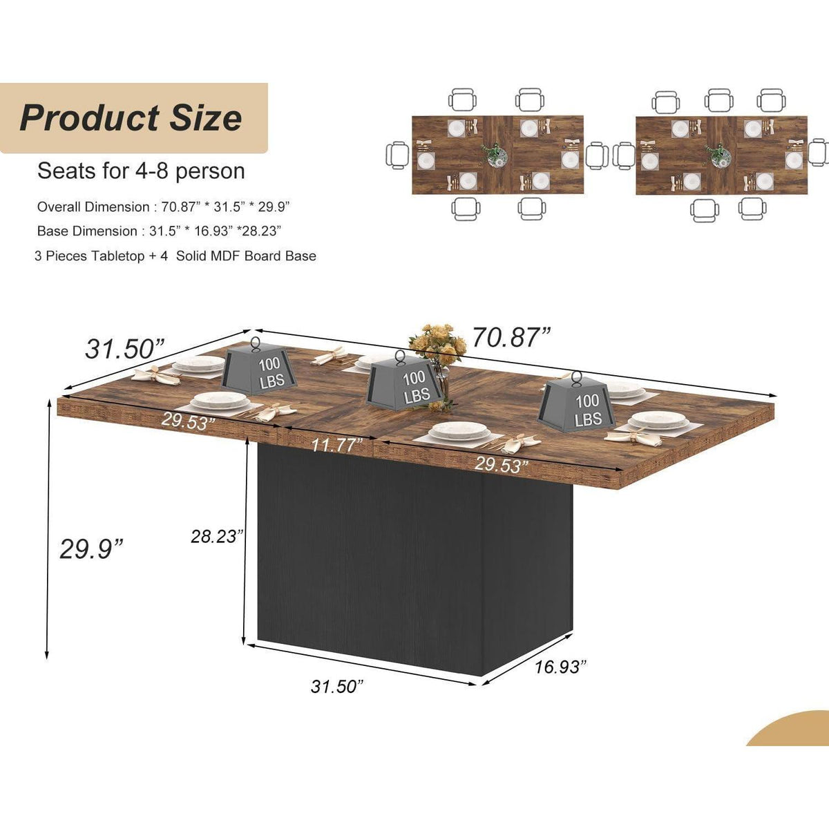 Esstisch Holz Industriell 180cm - Küchentisch für 6-8 Personen