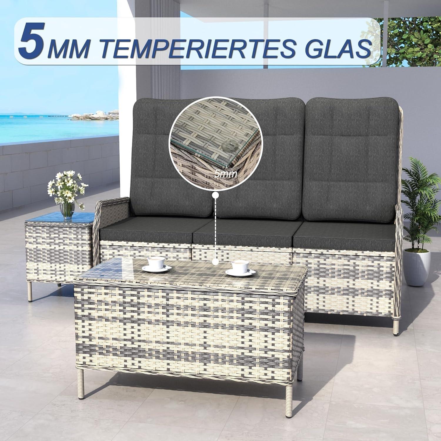 Polyrattan Lounge Set Schwarz Gartenmöbel 5 Personen verstellbare Rückenlehne