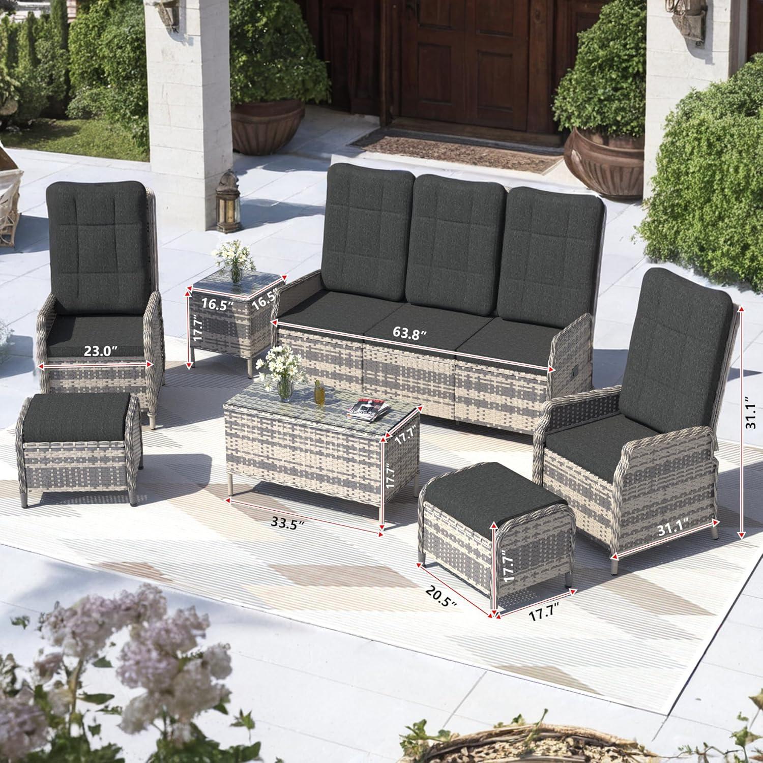 Polyrattan Lounge Set für 5 Personen Schwarz mit verstellbarer