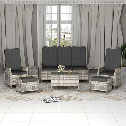 Polyrattan Lounge Set Schwarz Gartenmöbel 5 Personen verstellbare Rückenlehne