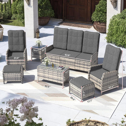 Polyrattan Lounge Set 5 Personen mit Verstellbarer Rückenlehne