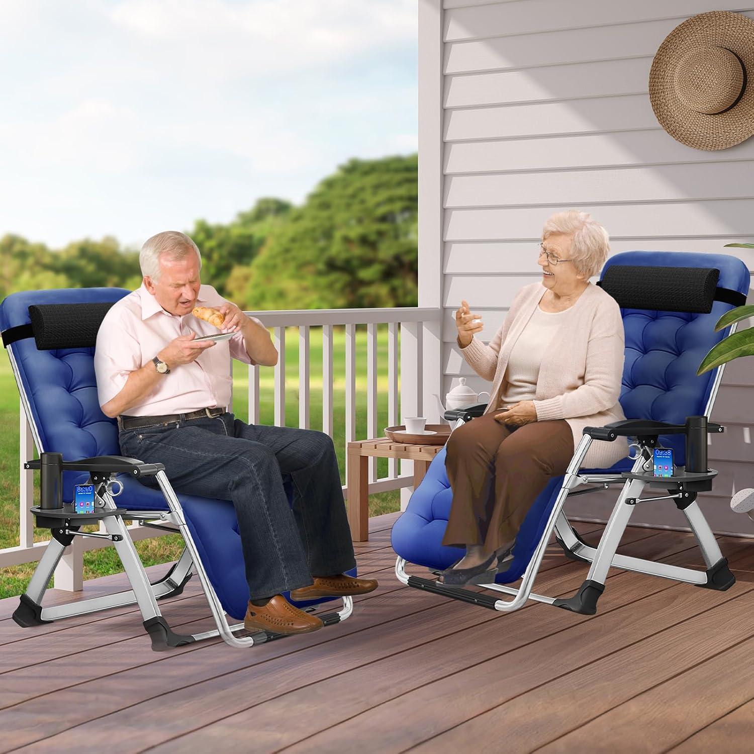Zero Gravity Liegestuhl Gartenliege klappbar mit Polster und Seitentasche Blau