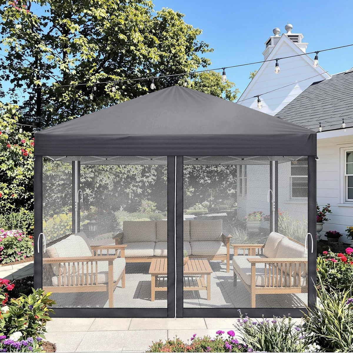 Faltpavillon 3x3 mit Moskitonetz & UV-Schutz – Anthrazit