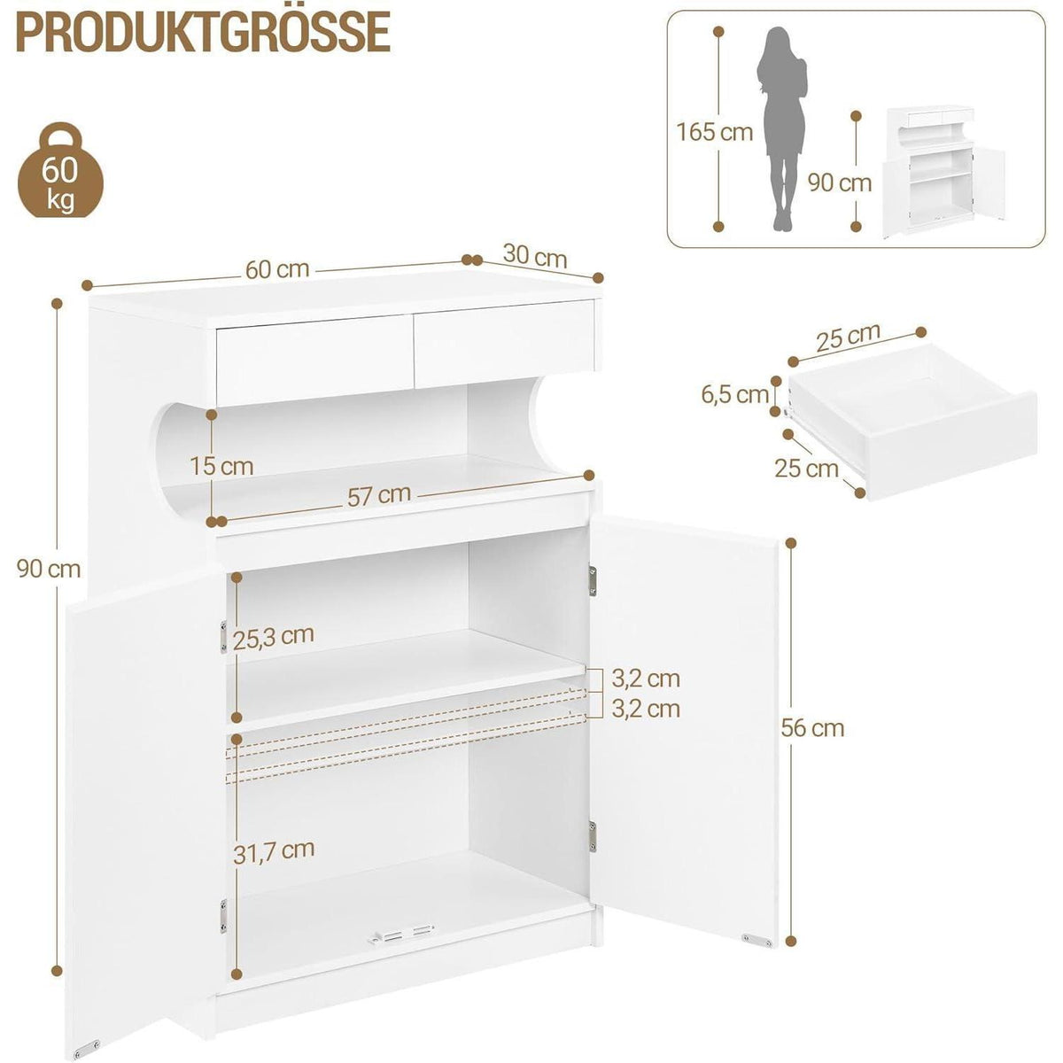 Badezimmerschrank mit 2 Schubladen & 2 Türen – Weiß
