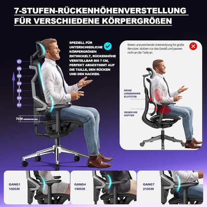 MELOKEA Bürostuhl Ergonomisch 200KG 4D+Magic Armlehnen