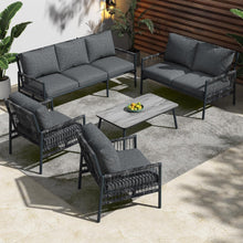 Outdoor Lounge Set 7 Personen Rattan Grau Sitzgruppe