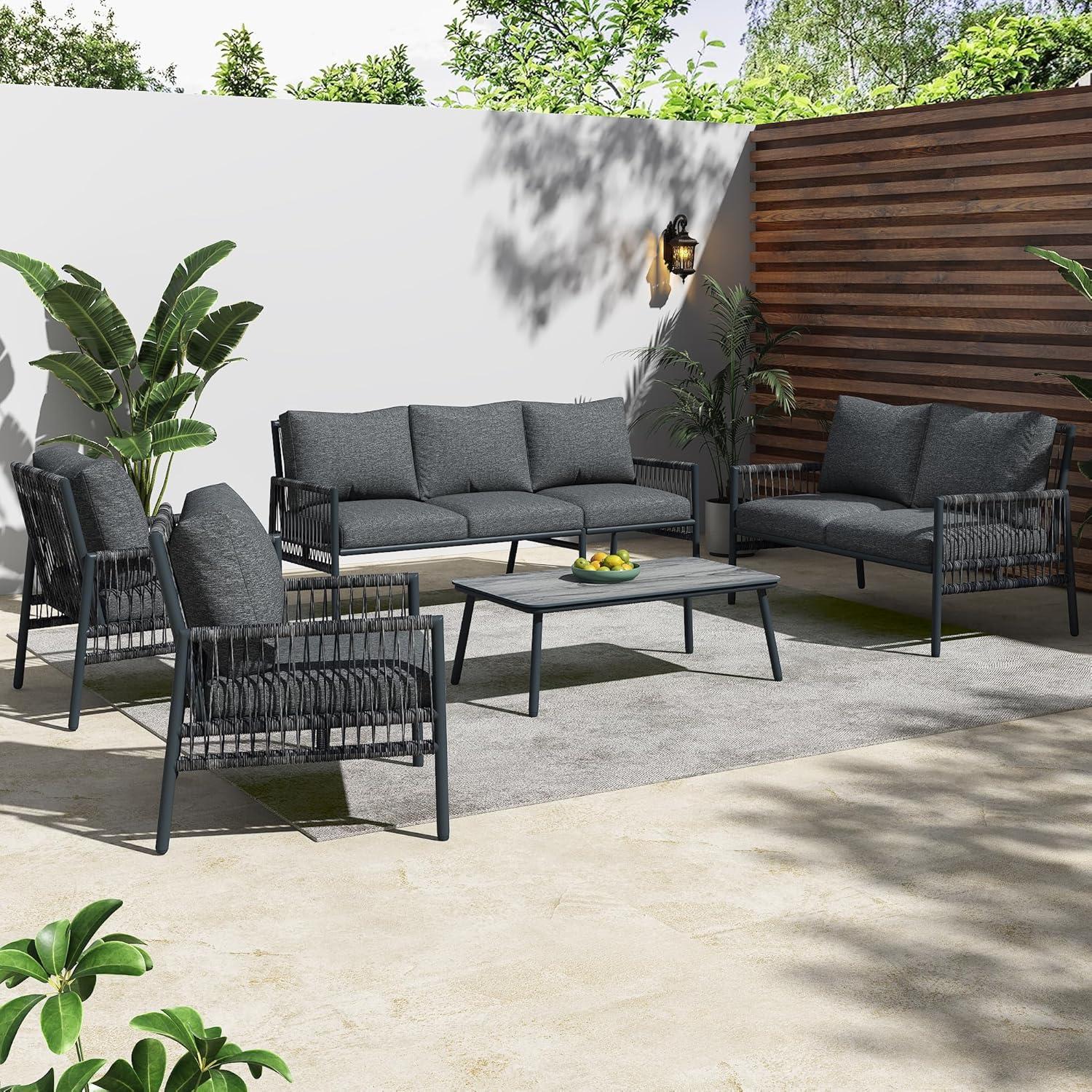 Gartenmöbel-Sitzgruppe 7 Personen Rattan Lounge Sofa
