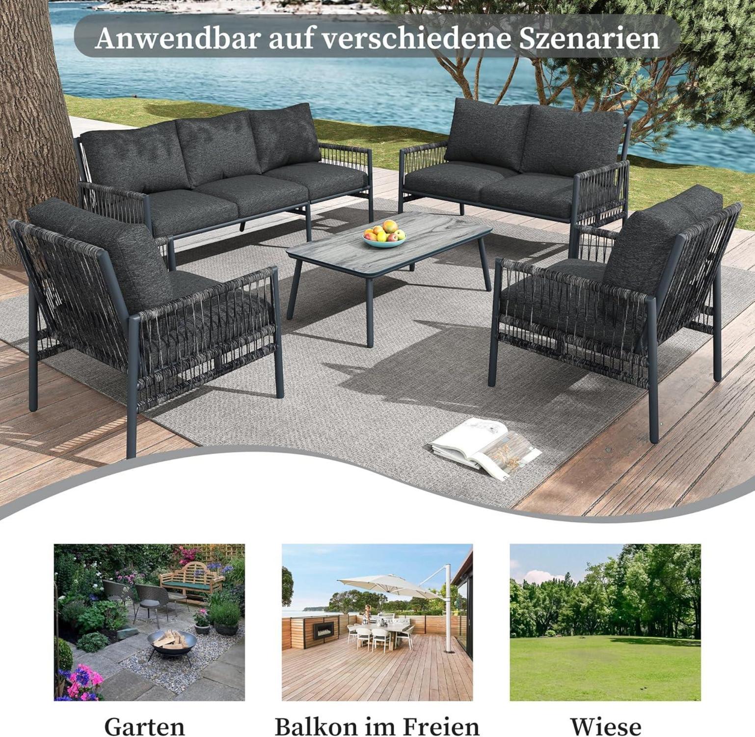 Gartenmöbel Lounge Set Rattan 7 Personen Grau