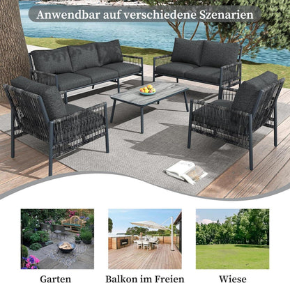 Gartenmöbel Lounge Set Rattan 7 Personen Grau