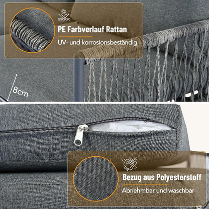 Gartenmöbel-Sitzgruppe Rattan Lounge 7 Personen Grau