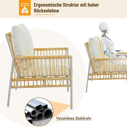 Gartenmöbel Sitzgruppe Rattan Lounge für 7 Personen Beige