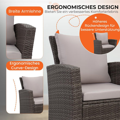 Rattan Gartenmöbel Set mit wetterfestem PE-Rattan für Balkon oder Veranda