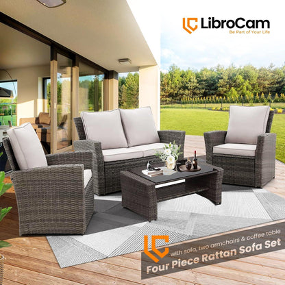 Rattan Gartenmöbel Set mit wetterfestem PE-Rattan für Balkon oder Veranda