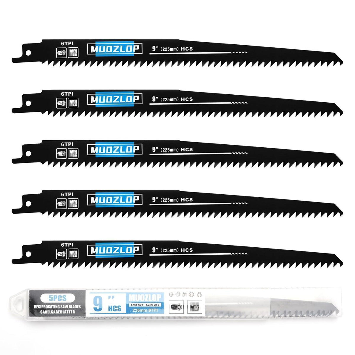 Säbelsägeblätter Set 5 Stück 225mm 6 TPI für Holz