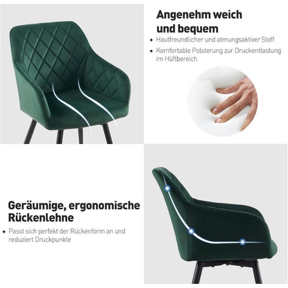 Drehbarer Samt Esszimmerstuhl mit Armlehnen - 4er Set Grün