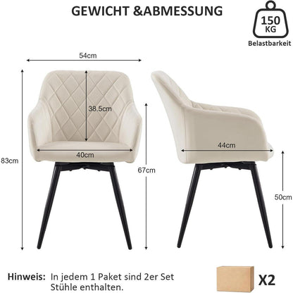 Drehbarer Esszimmerstuhl Samt Beige, 4er Set mit Armlehne