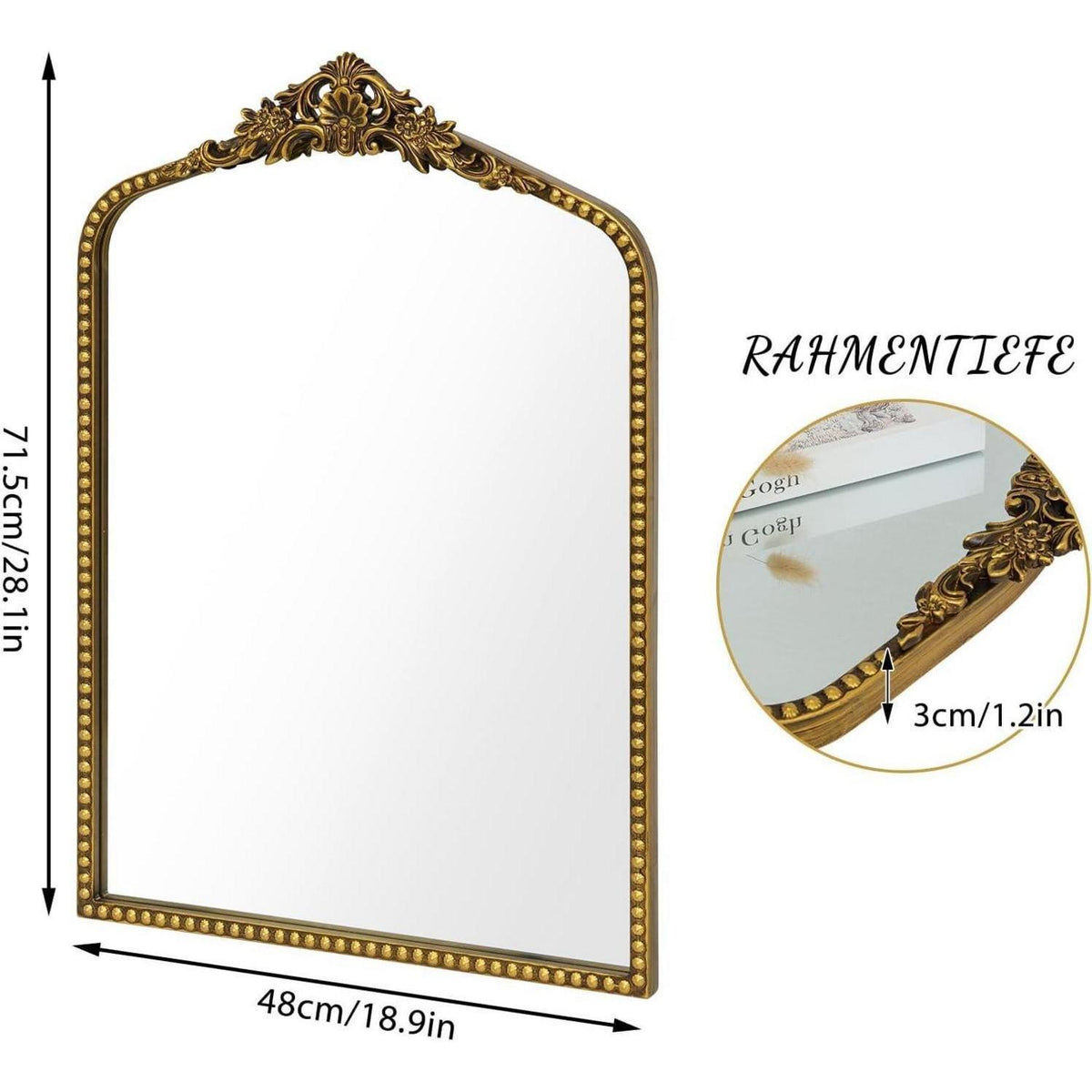 Goldener Barock Spiegel Antik-Vintage mit Goldrand 48x71.5 cm