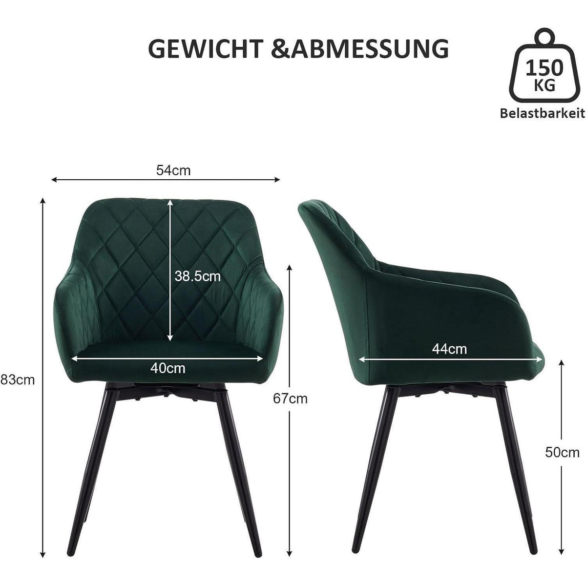 Drehbarer Samt Esszimmerstuhl Set (2x) – Grün