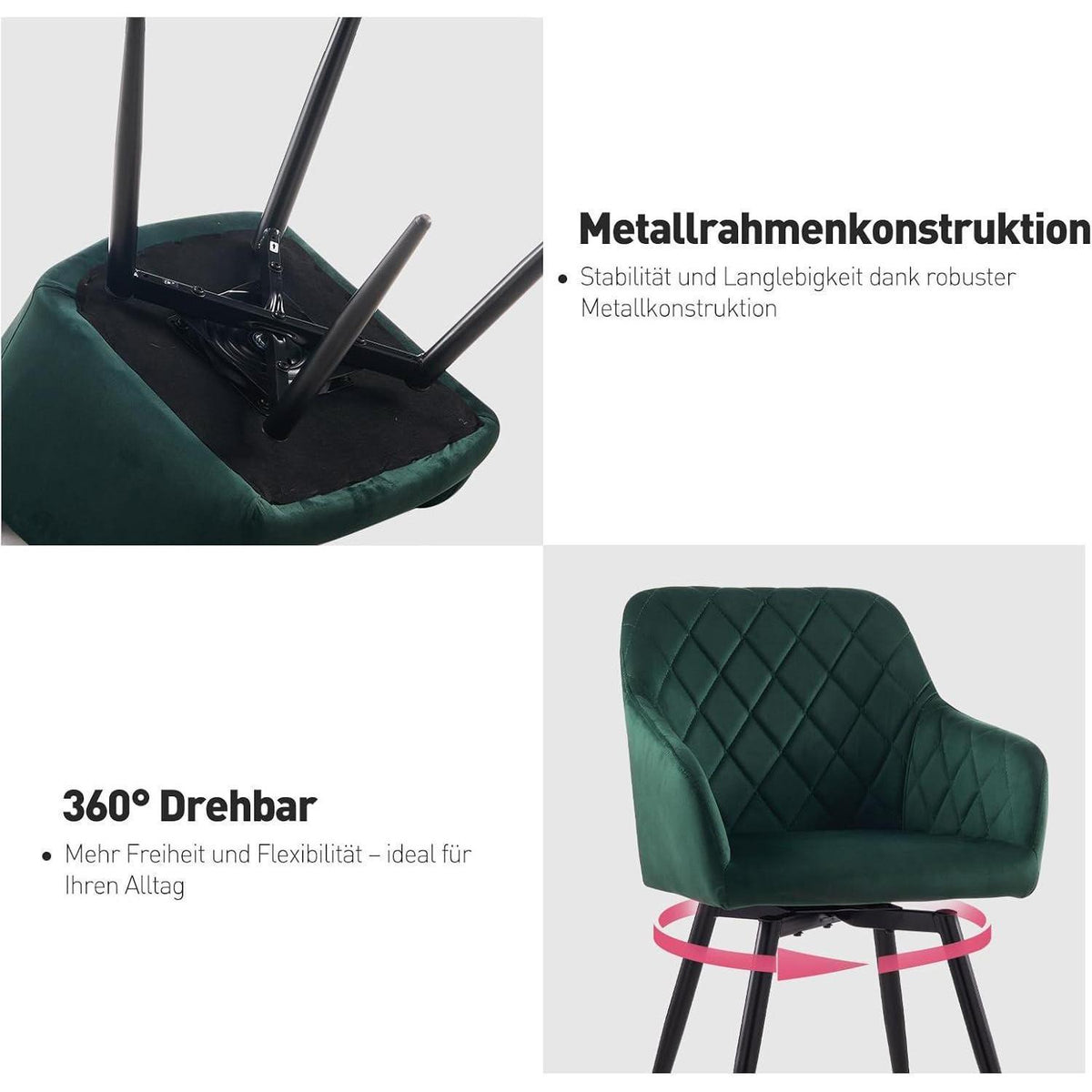 Drehbarer Samt Esszimmerstuhl Set (2x) – Grün