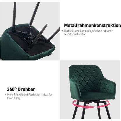 Drehbarer Samt Esszimmerstuhl Set (2x) – Grün