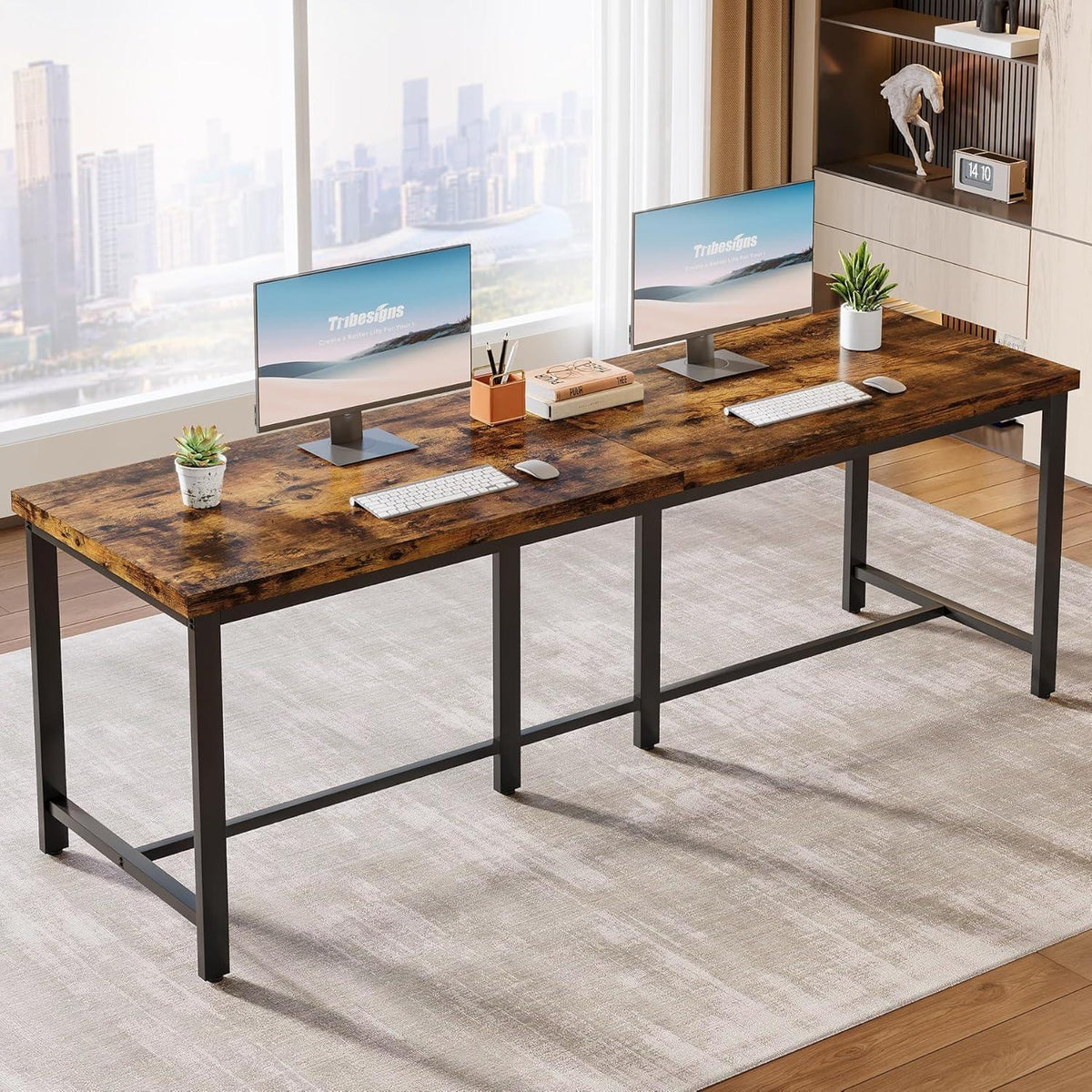 Extralanger Computertisch für 2 Personen – 200x60 cm, Vintage Braun