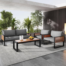 Gartenmöbel-Sitzgruppe 4-teilig für 4 Personen Grau Holz
