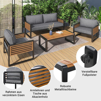 Gartenmöbel Sitzgruppe 4-teilig für 4 Personen Outdoor Lounge Grau