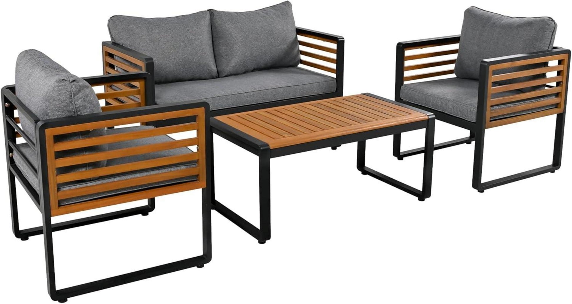 Gartenmöbel Lounge Set 4-teilig Grau Holz Outdoor Sofa Stühle Kissen