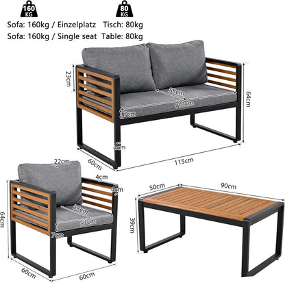 Gartenmöbel Set 4-teilig Lounge mit Sofa Grau