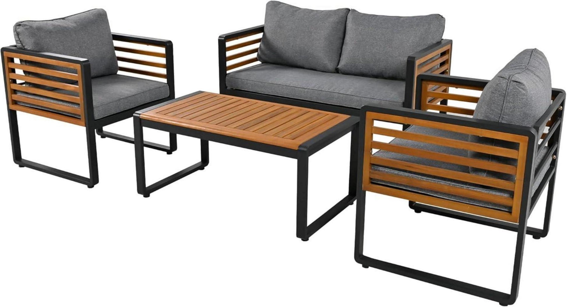 Gartenmöbel Sitzgruppe 4-teilig für 4 Personen Outdoor Lounge Grau