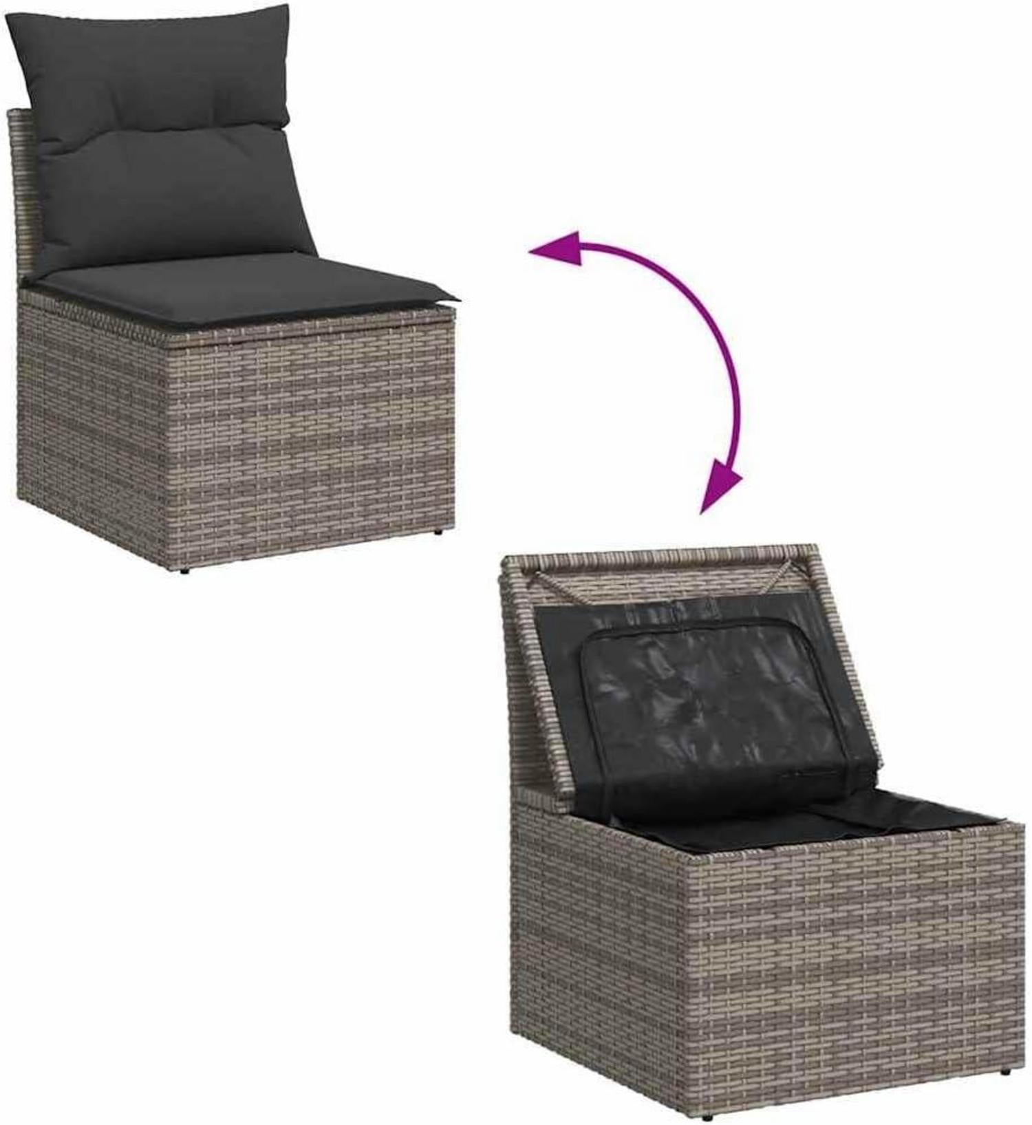 4-TLG. Garten-Sofagarnitur mit Kissen Grau Poly Rattan Balkonmöbel Set
