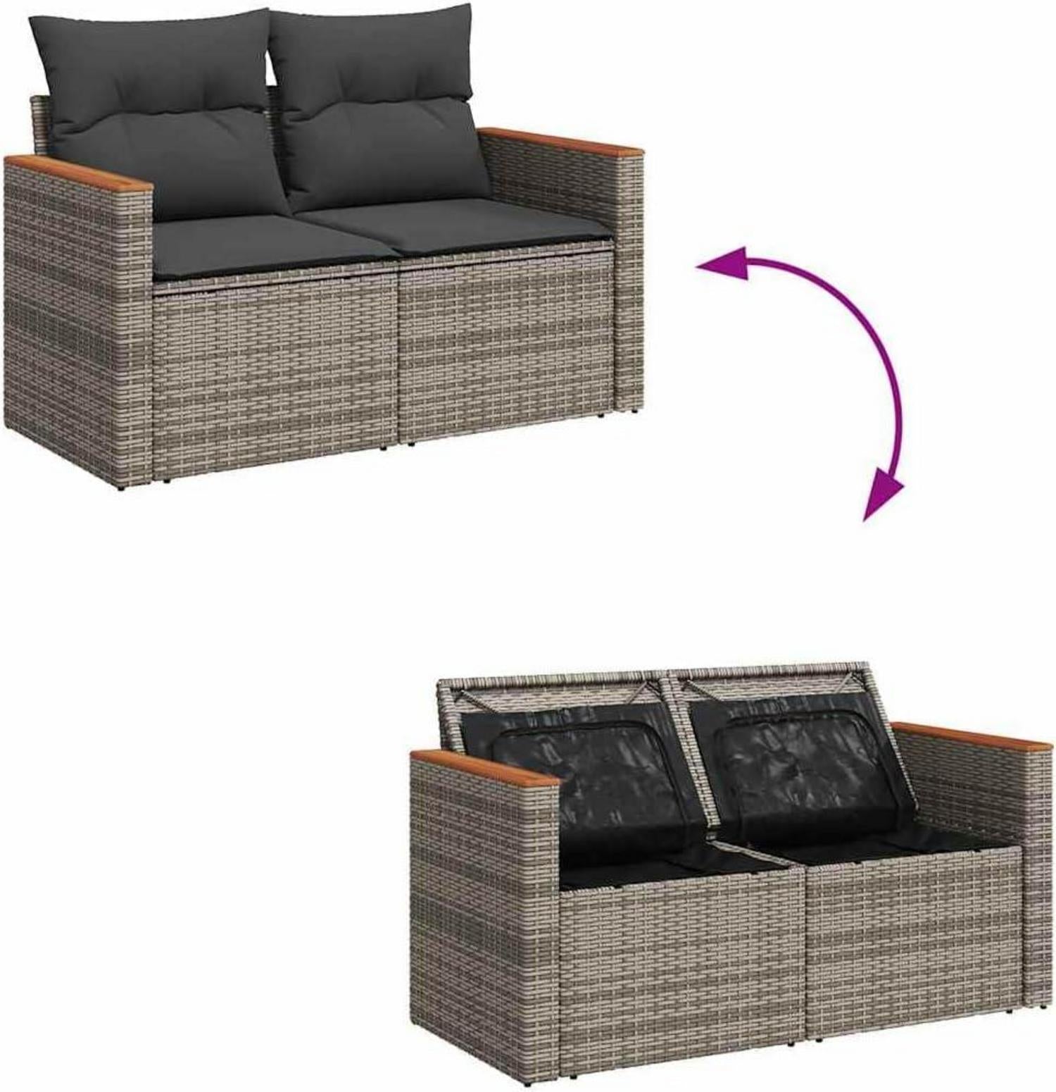 4-tlg. Garten-Sofagarnitur Grau Poly Rattan Kissen Outdoor Lounge Set