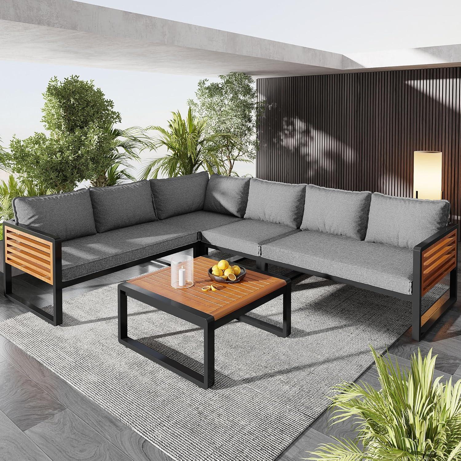 5-teilige Gartenmöbel-Sitzgruppe für 5-6 Personen, Grau