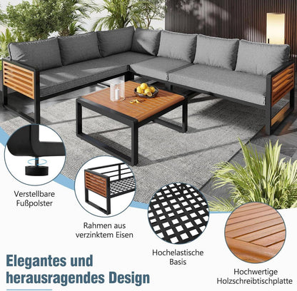 Gartenmöbel 5-teilige Sitzgruppe für 5-6 Personen, Outdoor Lounge in Grau