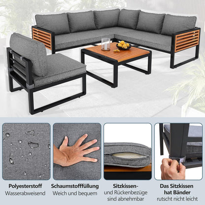 Gartenmöbel Lounge-Set 5-teilig Ecksofa mit Tisch und Sitzkissen Grau